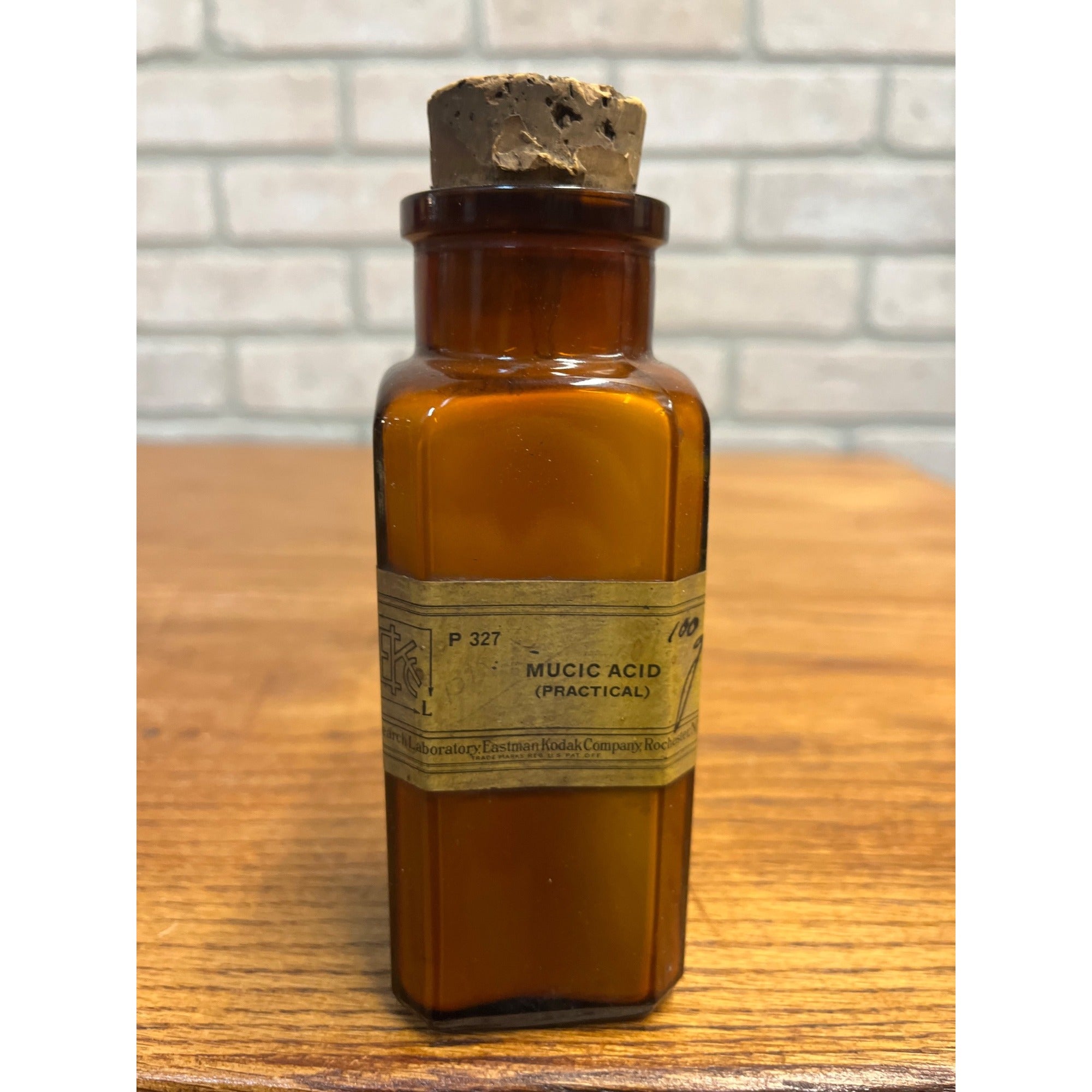 Antique 1900s Mucic Acid Eastman Kodak Apothecary Amber Glass Bottle w/ Label