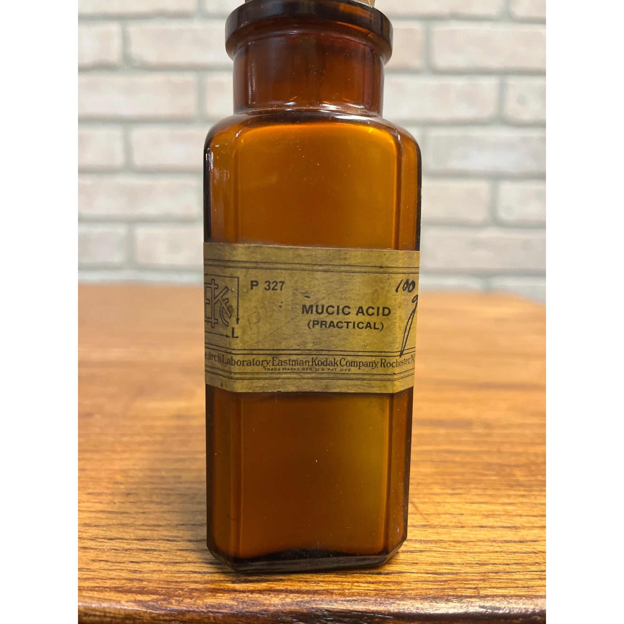 Antique 1900s Mucic Acid Eastman Kodak Apothecary Amber Glass Bottle w/ Label