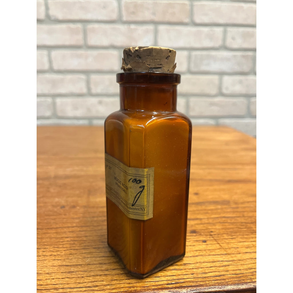 Antique 1900s Mucic Acid Eastman Kodak Apothecary Amber Glass Bottle w/ Label