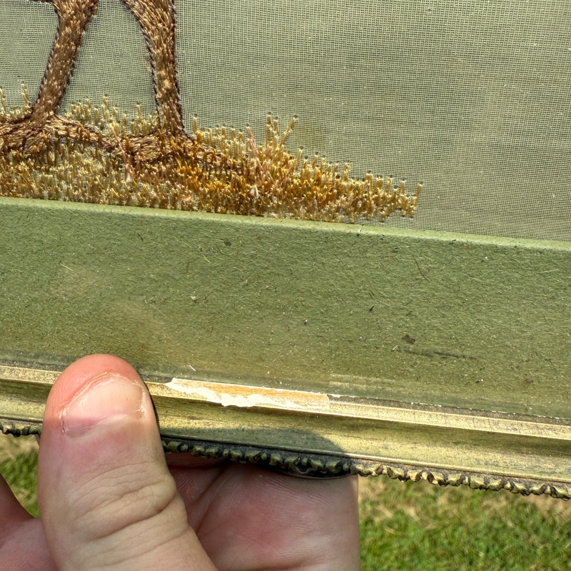 Original Antique Primitive Stitched Sampler Baby Chick Farmhouse Country Framed
