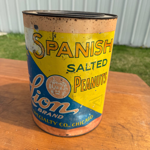 Antique Spanish Salted Peanut 10 lb. Can Lion Brand Country General Store Tin