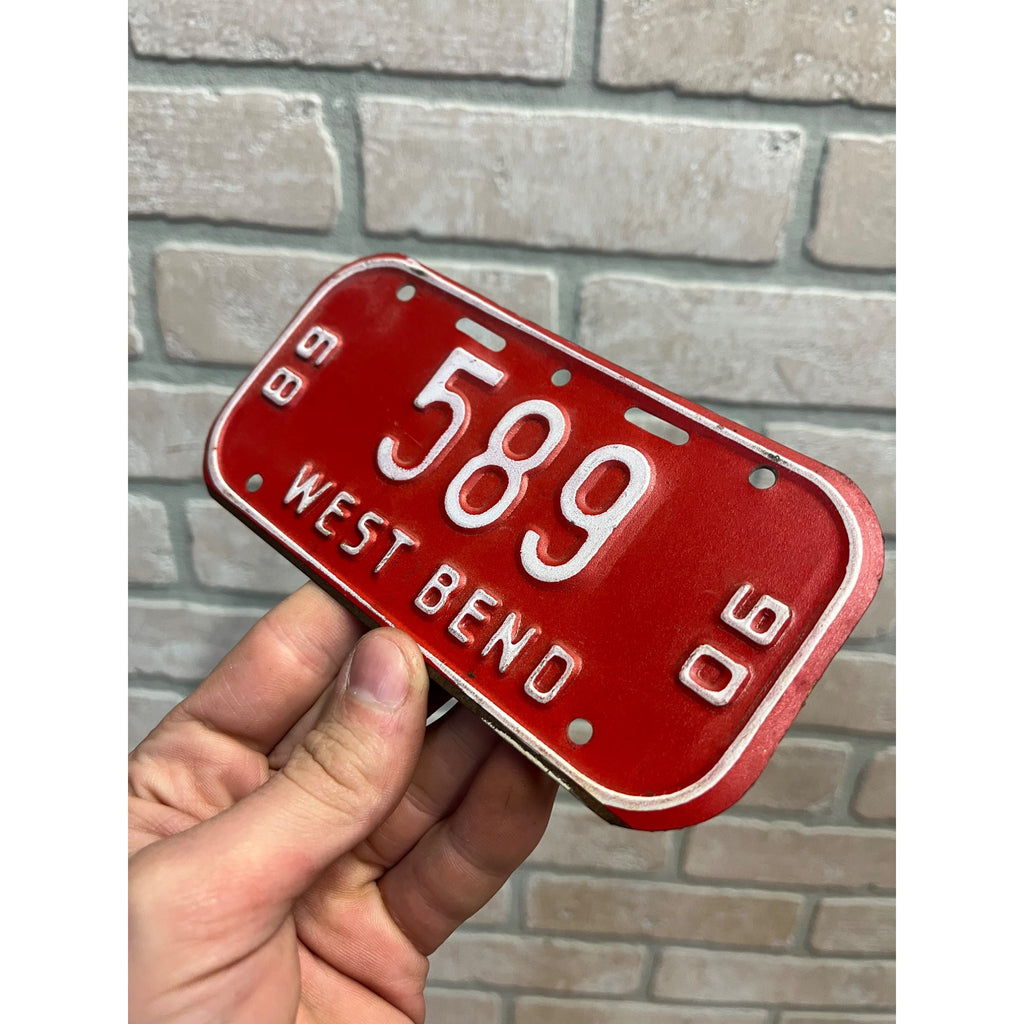 Vintage Wisconsin Bicycle Bike License Plate Embossed West Bend 1989-1990