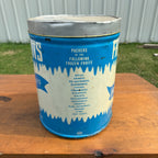 Vintage Frigid Fruits 10 lb. Blue And White Tin Can With Lid Detroit Michigan