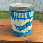Vintage Frigid Fruits 10 lb. Blue And White Tin Can With Lid Detroit Michigan