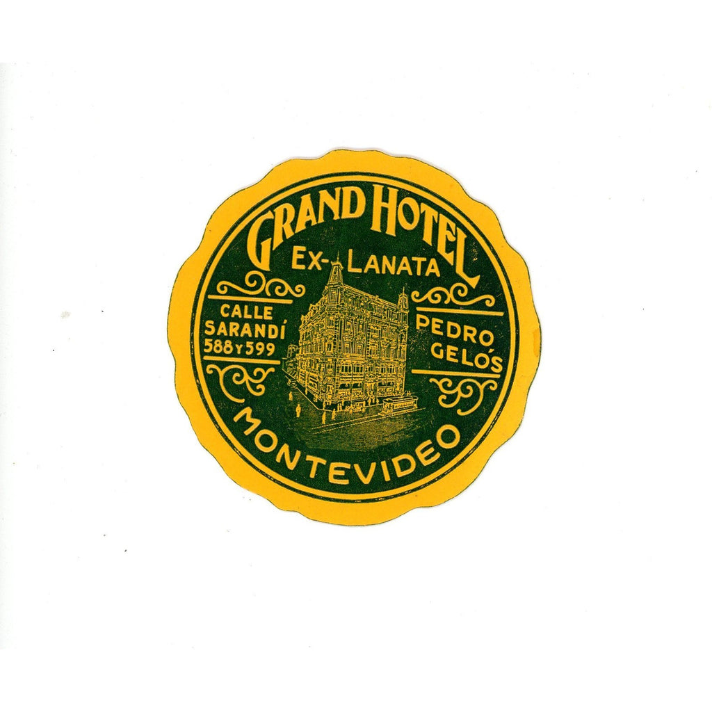 1920s Vintage, old luggage, baggage label - Grand Hotel Ex-Lanata - Montevideo, URUGUAY