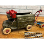 Original 1929 Hubley 10” Mack Bell Telephone Truck w/ Trailer - Superb Example