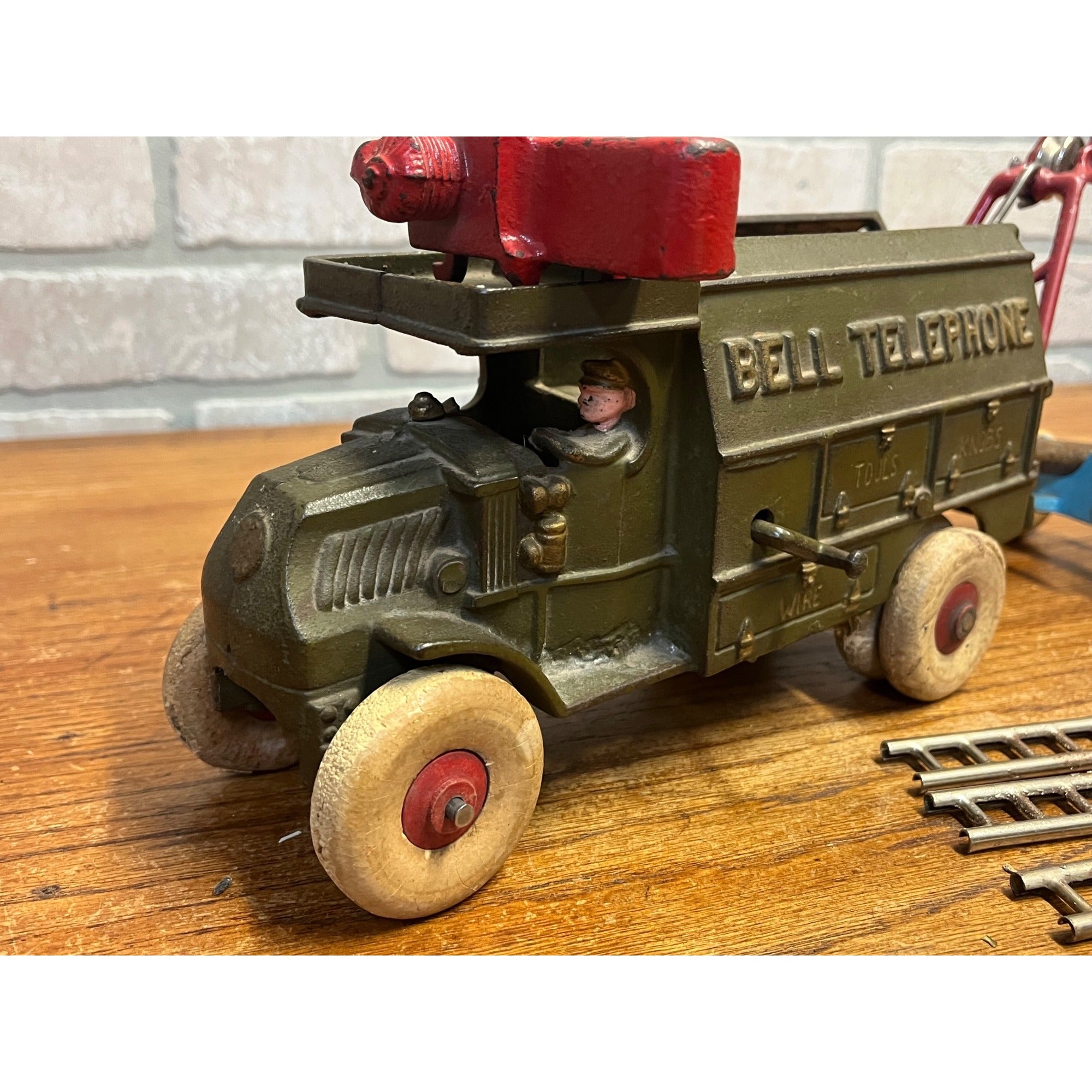 Original 1929 Hubley 10” Mack Bell Telephone Truck w/ Trailer - Superb Example