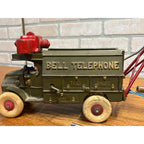 Original 1929 Hubley 10” Mack Bell Telephone Truck w/ Trailer - Superb Example