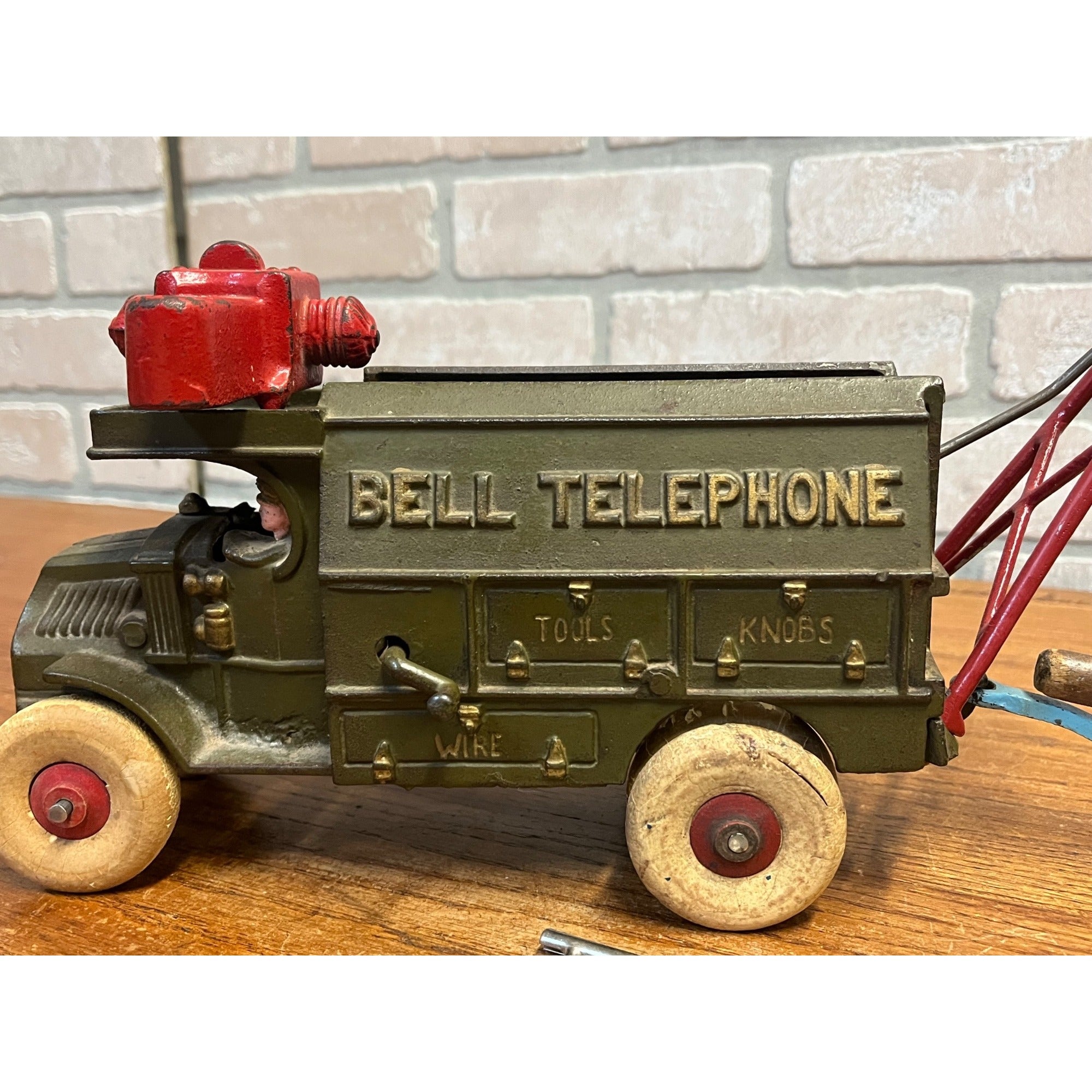 Original 1929 Hubley 10” Mack Bell Telephone Truck w/ Trailer - Superb Example