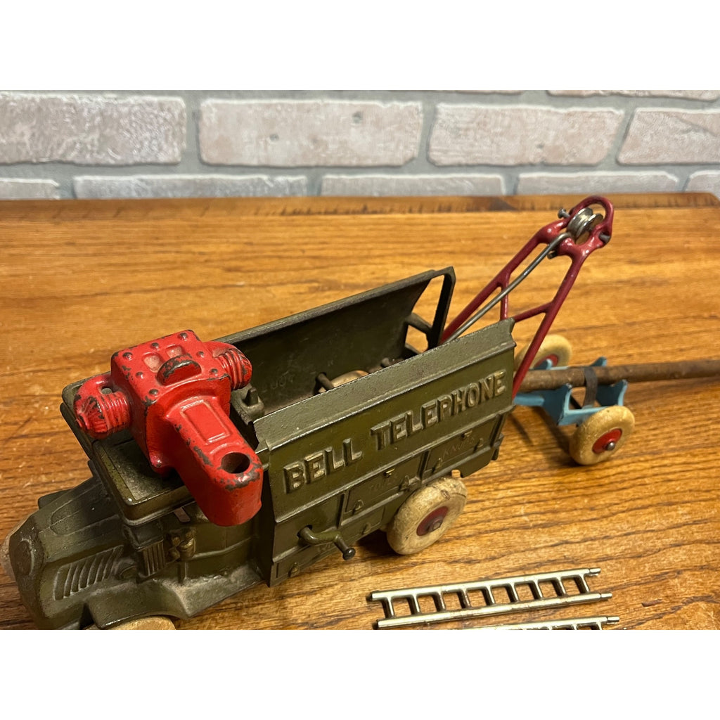 Original 1929 Hubley 10” Mack Bell Telephone Truck w/ Trailer - Superb Example