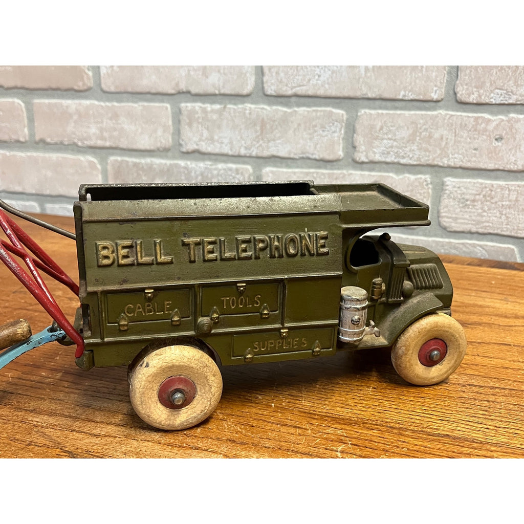 Original 1929 Hubley 10” Mack Bell Telephone Truck w/ Trailer - Superb Example