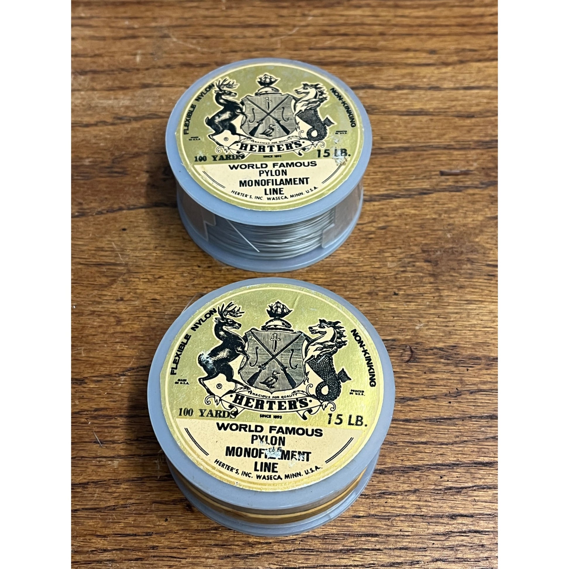 Vintage Herter's Pylon Monofilament Fishing Line Lot (2) 100 Yard Spools Plastic