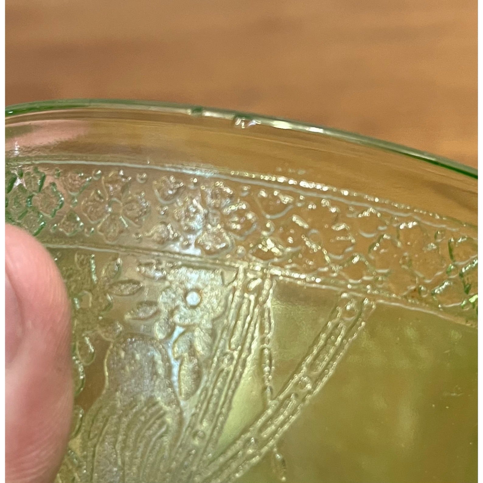 Vintage Federal Sylvan Parrot Green Uranium Glass Footed Creamer & Sugar