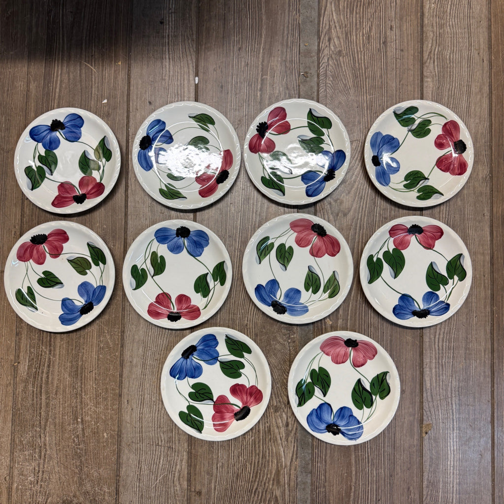 Vintage Blue Ridge Set of (10) Southern Blue & Red Flowers 6" Plates BRP167