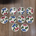 Vintage Blue Ridge Set of (10) Southern Blue & Red Flowers 6" Plates BRP167
