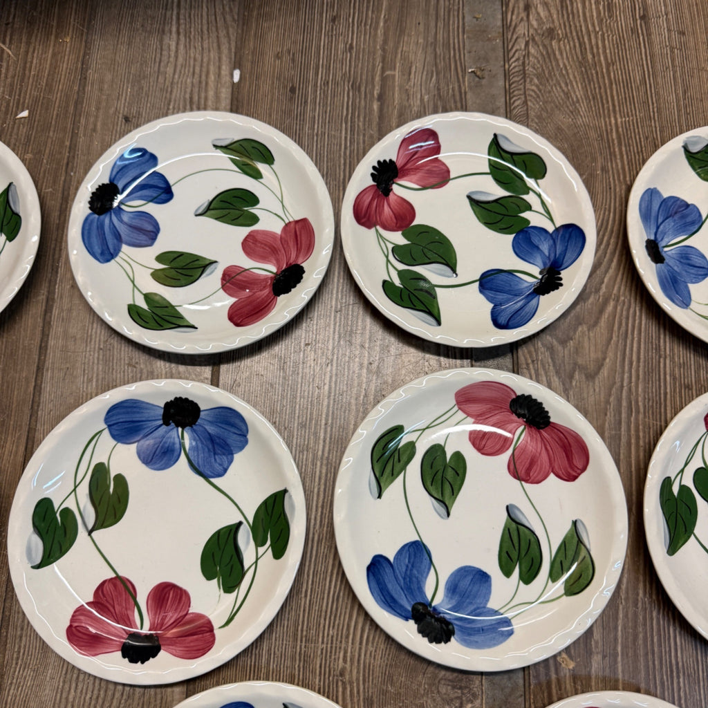 Vintage Blue Ridge Set of (10) Southern Blue & Red Flowers 6" Plates BRP167