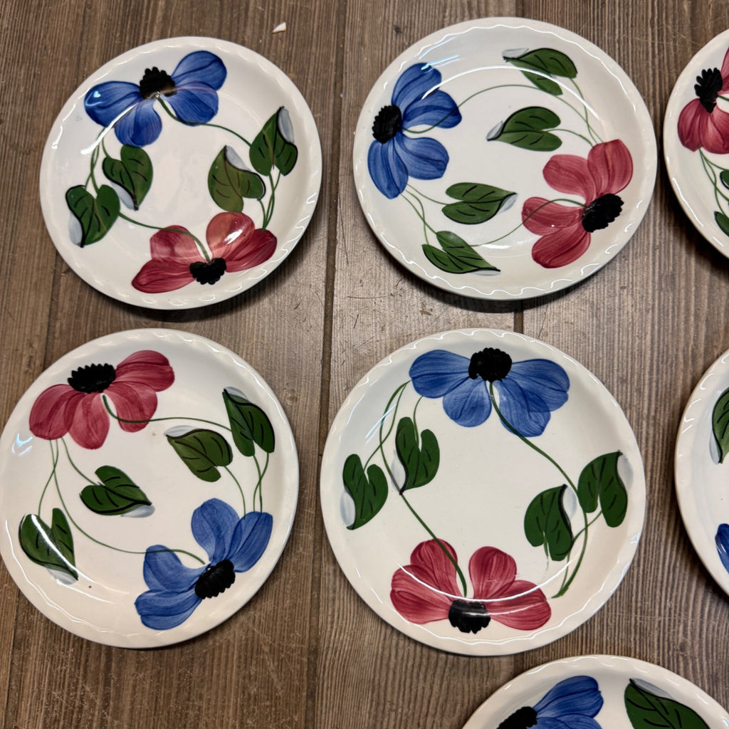 Vintage Blue Ridge Set of (10) Southern Blue & Red Flowers 6" Plates BRP167