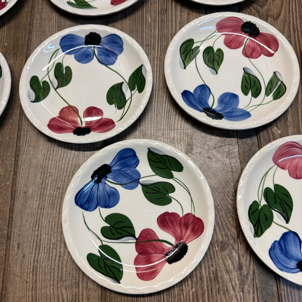 Vintage Blue Ridge Set of (10) Southern Blue & Red Flowers 6" Plates BRP167