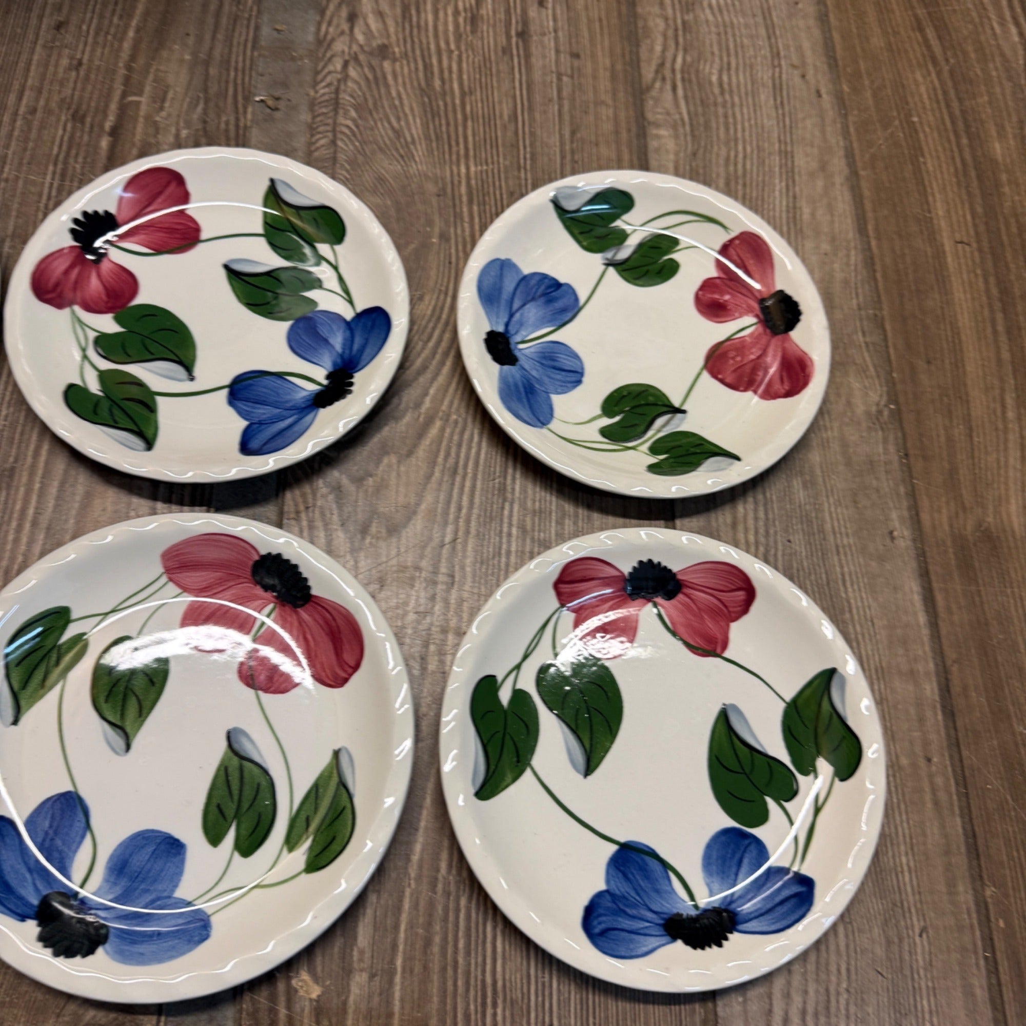 Vintage Blue Ridge Set of (10) Southern Blue & Red Flowers 6" Plates BRP167