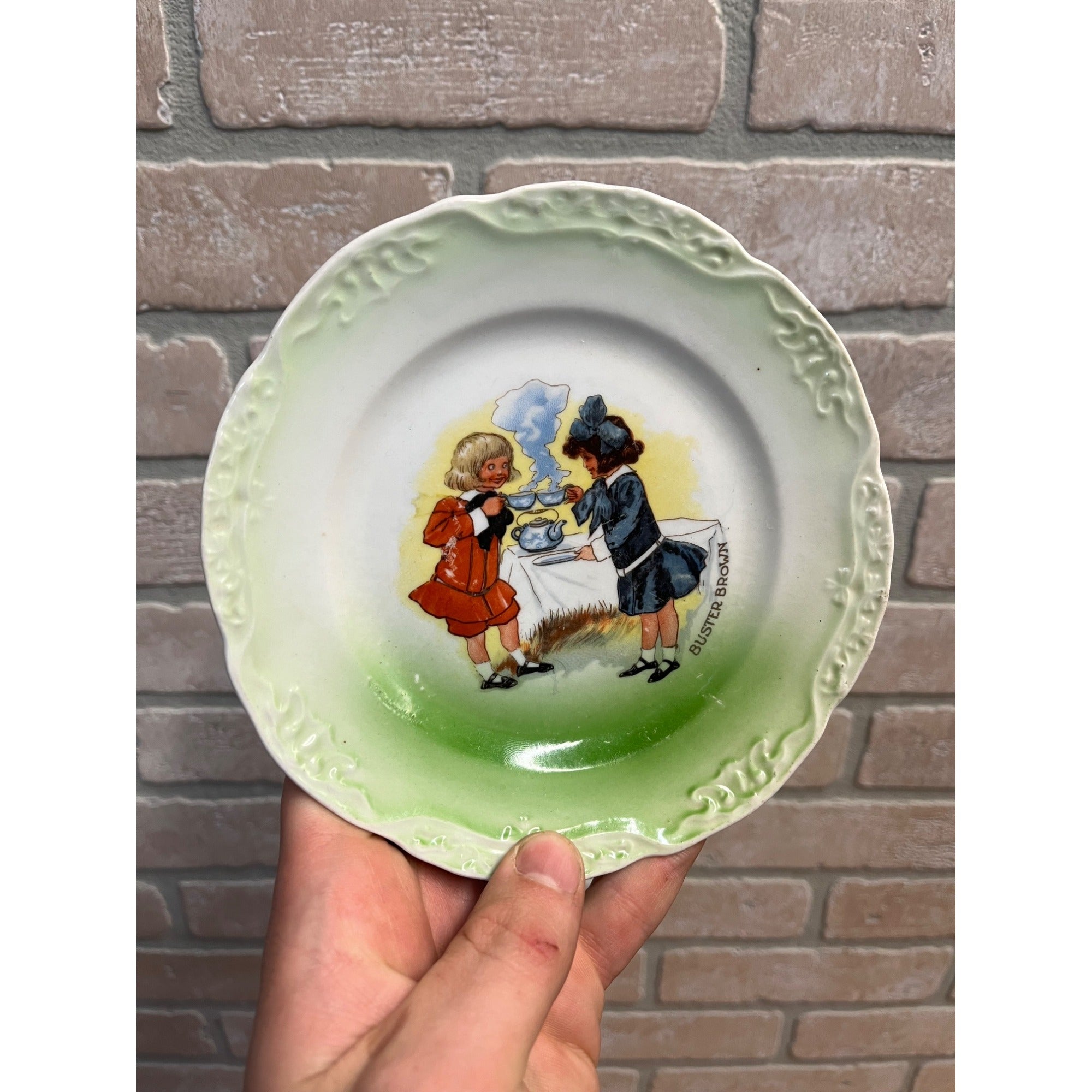 Vintage 1920s Buster Brown Shoes Porcelain Plate Advertising Promo Premium