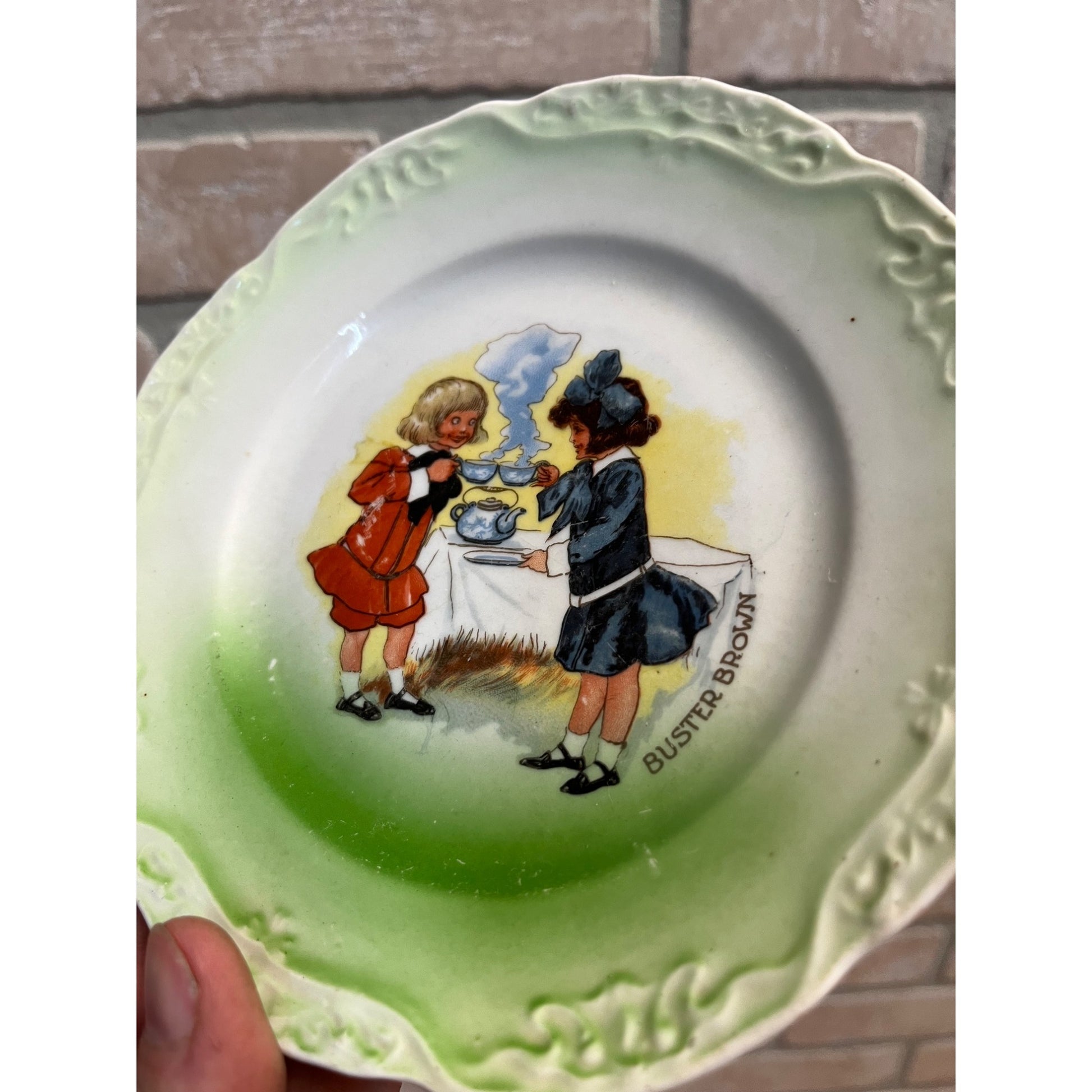 Vintage 1920s Buster Brown Shoes Porcelain Plate Advertising Promo Premium