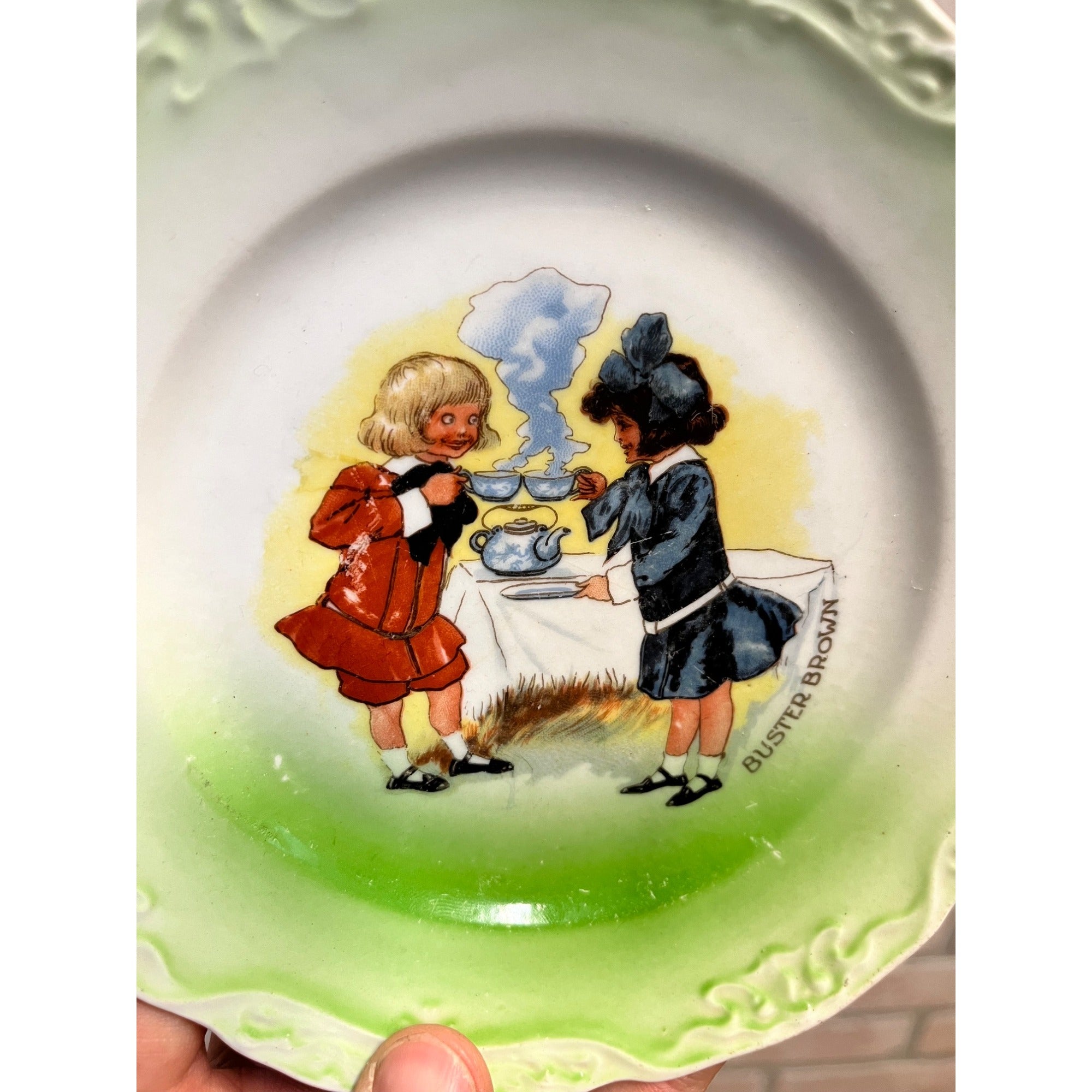 Vintage 1920s Buster Brown Shoes Porcelain Plate Advertising Promo Premium