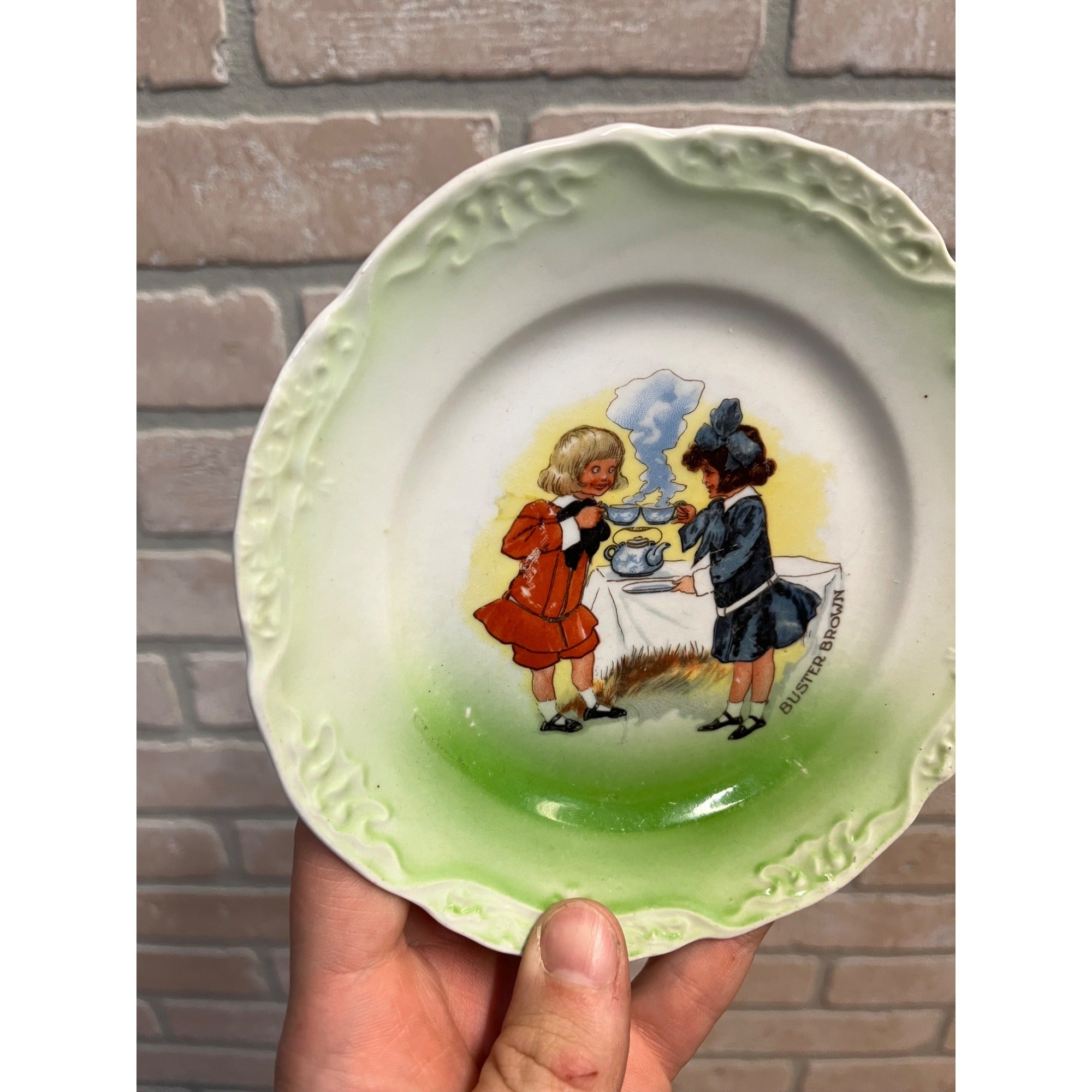 Vintage 1920s Buster Brown Shoes Porcelain Plate Advertising Promo Premium
