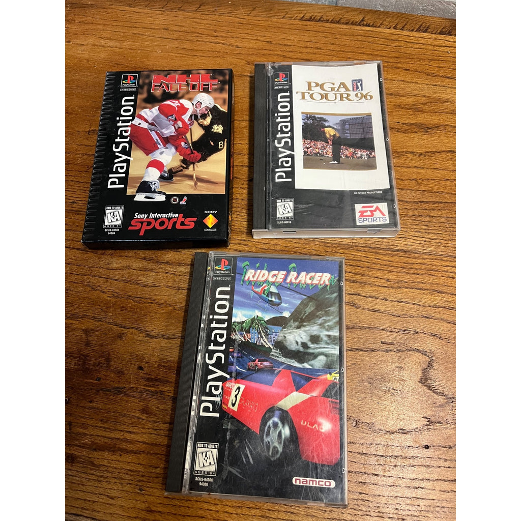 PlayStation 1 Video Games NHL Face Off, PGA Tour 96, Ridge Racer (No Disc) PS1