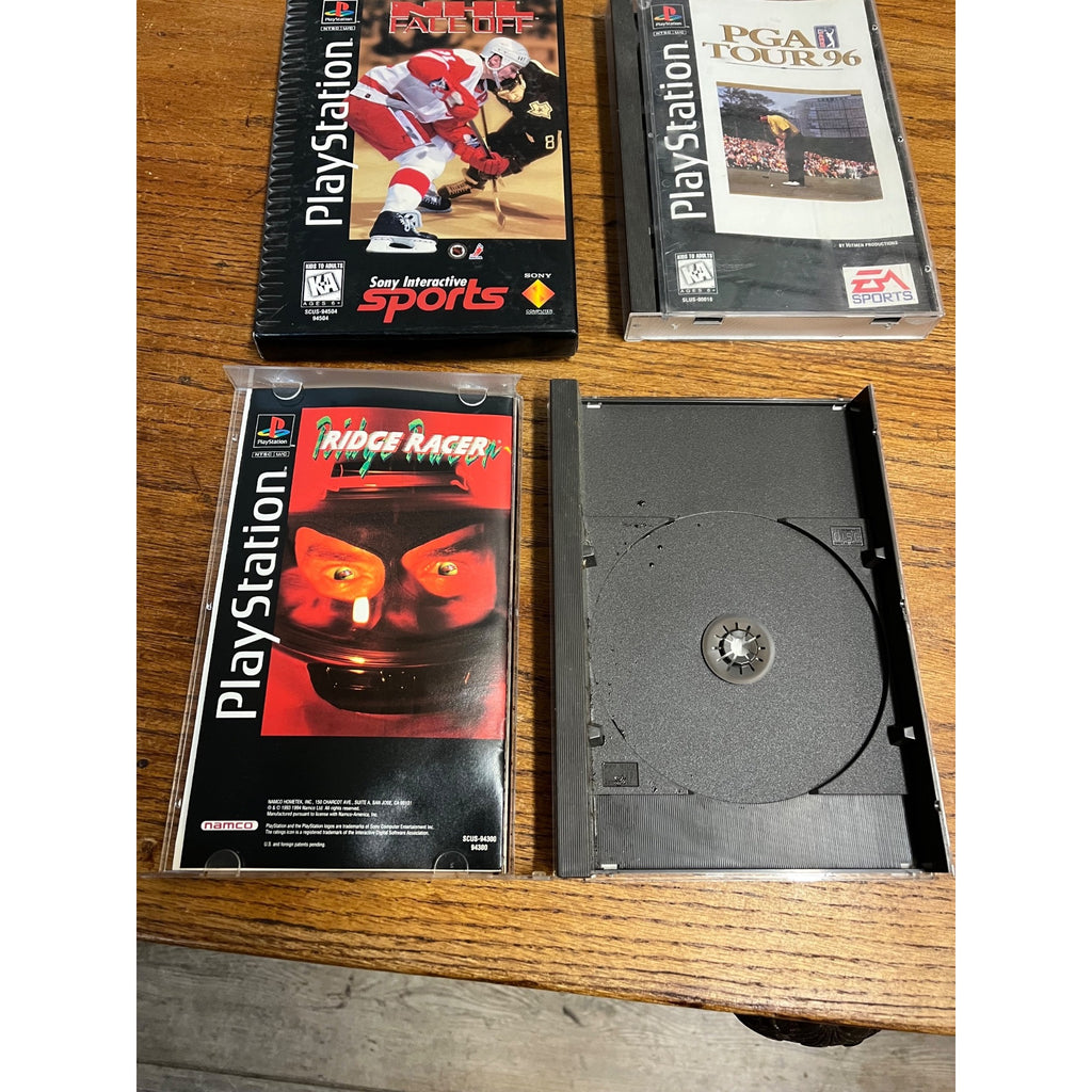 PlayStation 1 Video Games NHL Face Off, PGA Tour 96, Ridge Racer (No Disc) PS1