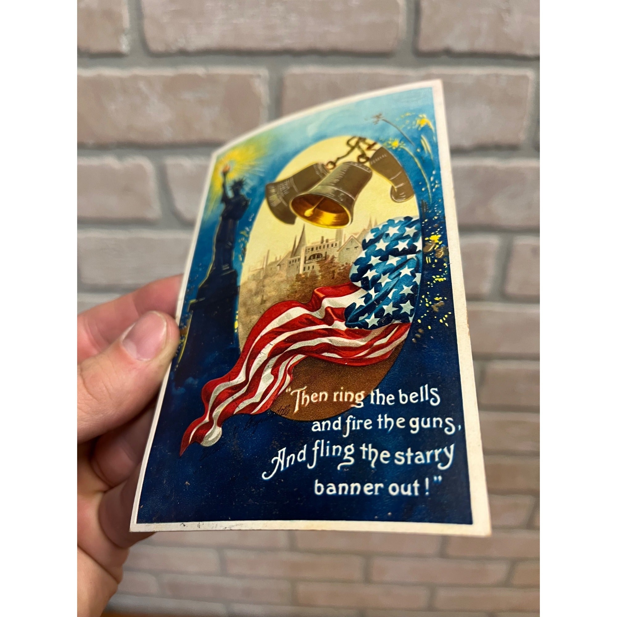 Statue of Liberty American Flag Patriotic Bells Ellen Clapsaddle 1911 Postcard