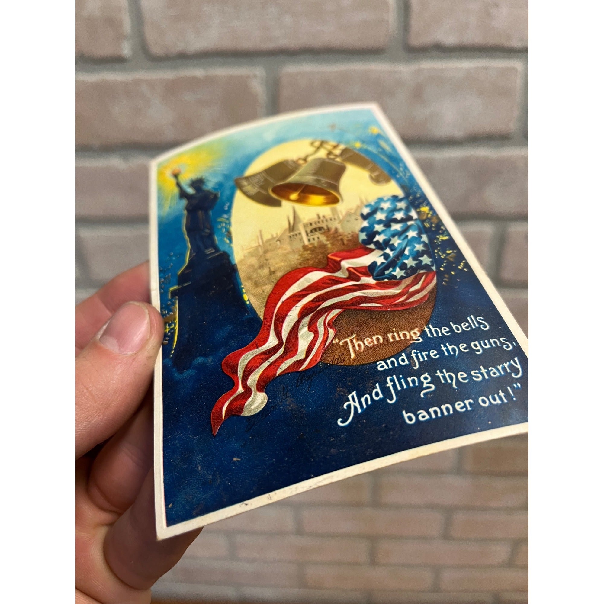 Statue of Liberty American Flag Patriotic Bells Ellen Clapsaddle 1911 Postcard
