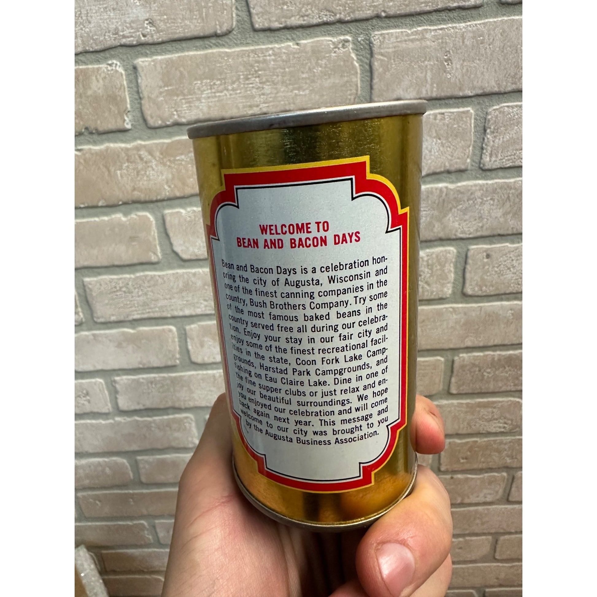 Vintage 1978 Augusta Wisconsin Bean & Bacon Days Beer Can Empty