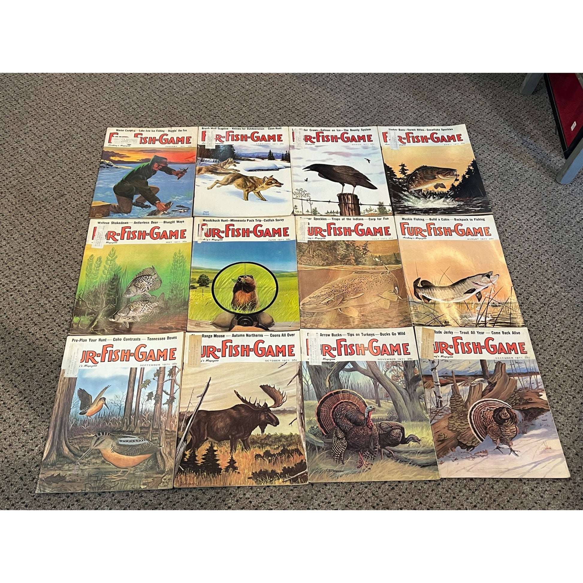 Vintage 1971 Fur, Fish, & Game Full Year Hunting Fishing Outdoorsman Magazines