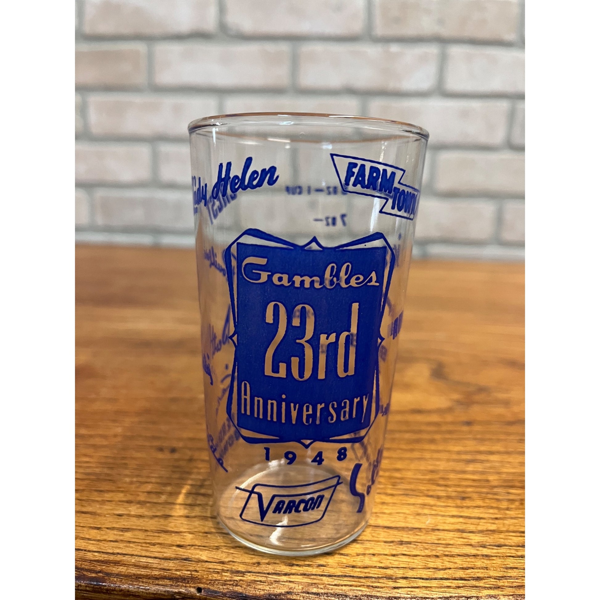 Vintage 1948 Gamble’s Department Store 23rd Anniversary Blue Logo Glass Tumbler