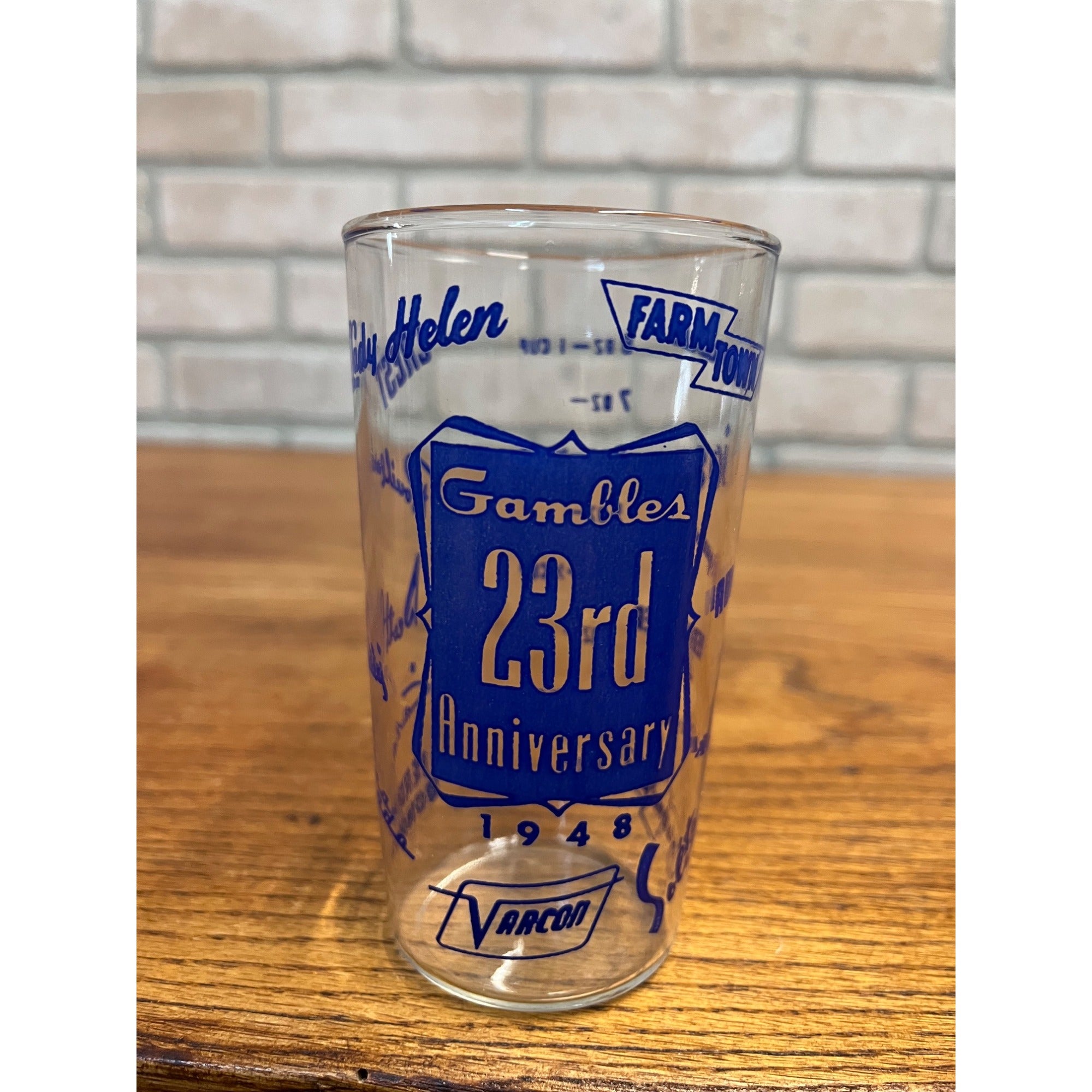 Vintage 1948 Gamble’s Department Store 23rd Anniversary Blue Logo Glass Tumbler