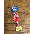 Original 1940s Miller High Life Beer Girl on Moon Celluloid Pin w/ Hanger