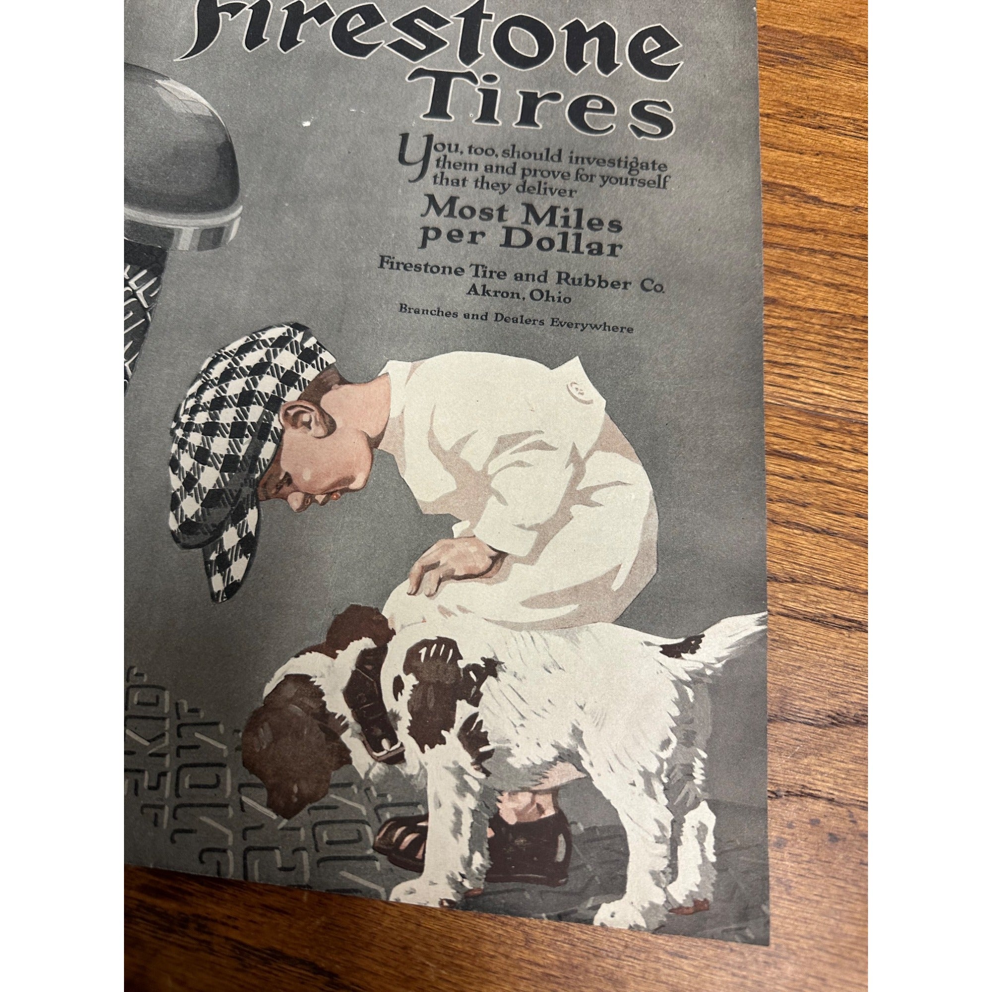 Vintage 1920s Firestone Tires Advertisement Sign Magazine Ad Dog & Boy Small Child
