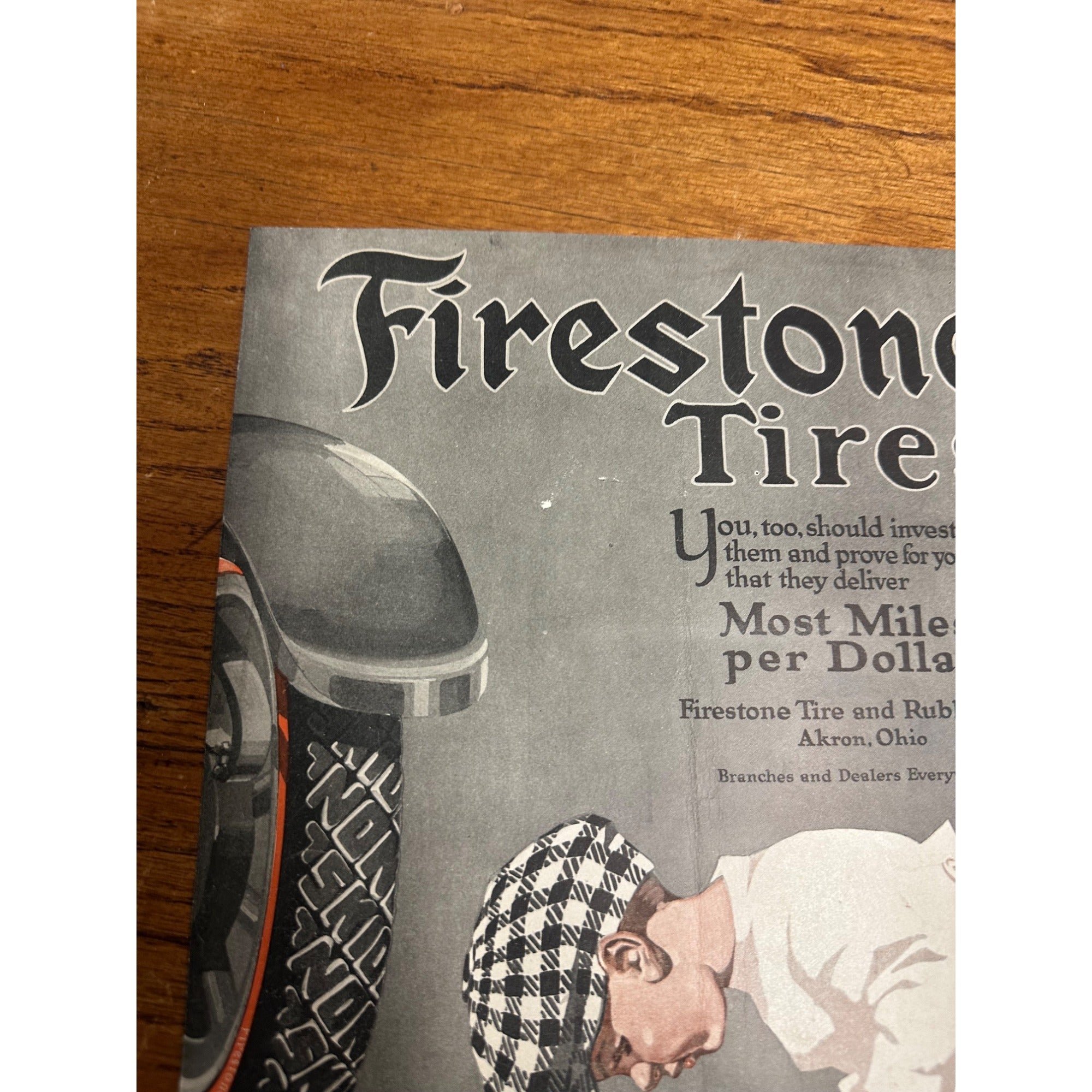 Vintage 1920s Firestone Tires Advertisement Sign Magazine Ad Dog & Boy Small Child