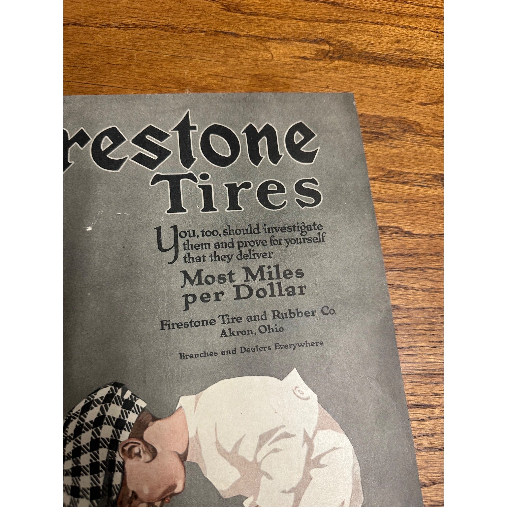 Vintage 1920s Firestone Tires Advertisement Sign Magazine Ad Dog & Boy Small Child