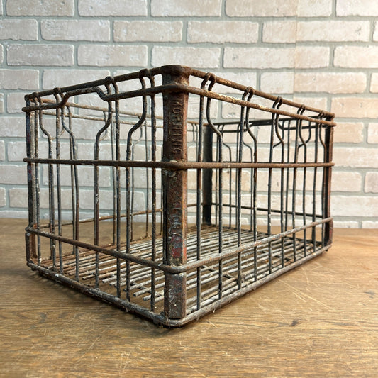 Vintage Morning Glory Dairy Wire Metal Farm Bottle Milk Crate Rustic Decor