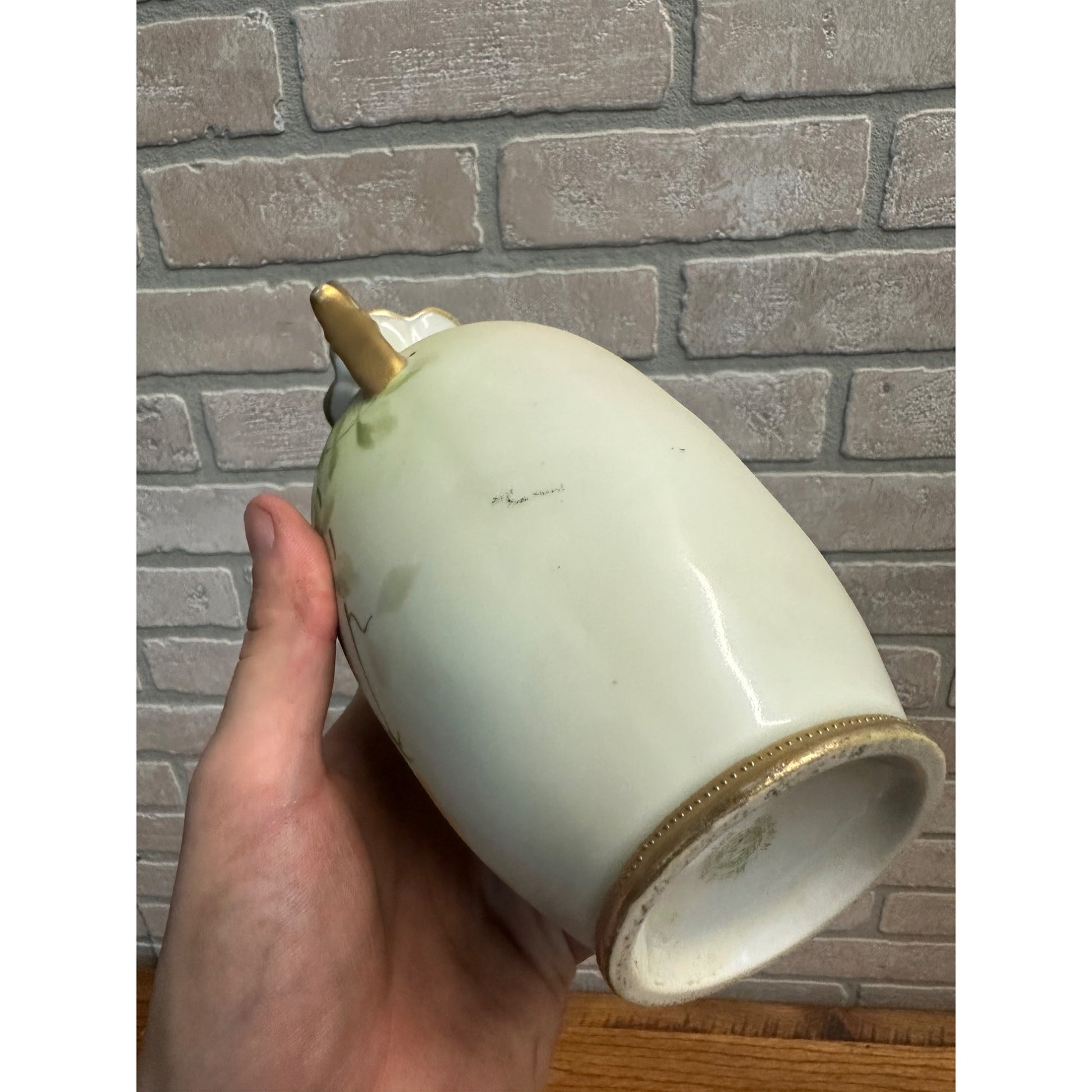 Vintage Nippon Hand Painted Floral Vase 8.25" Tall Geometric Neck