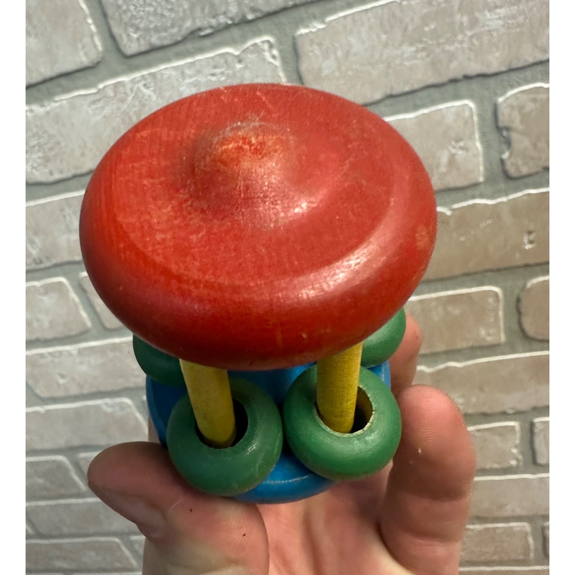 Vintage 1940s Wooden Rolling Baby Rattle Crib Toy Circle Cage Wood