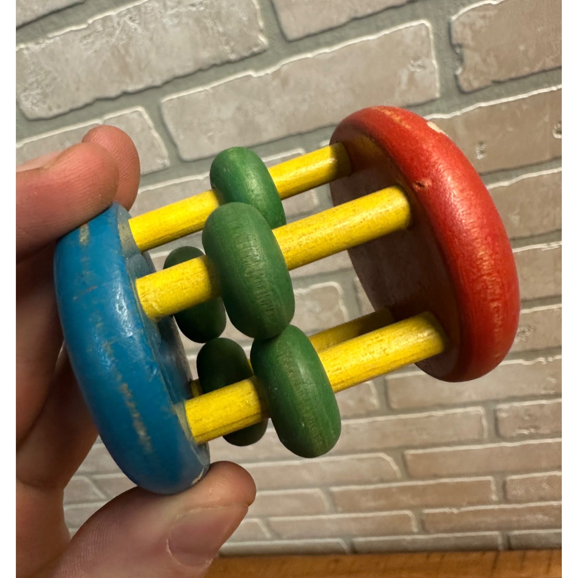 Vintage 1940s Wooden Rolling Baby Rattle Crib Toy Circle Cage Wood