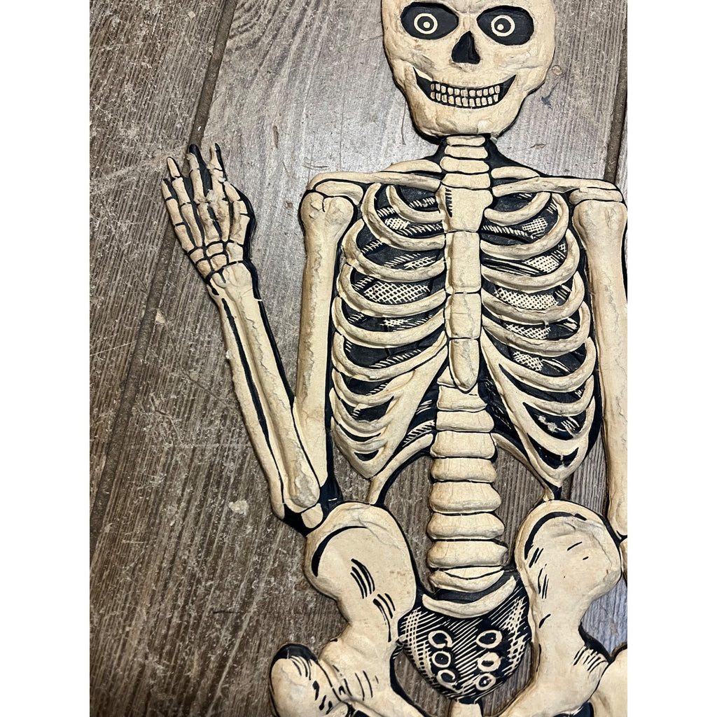 Vintage 1920s Halloween German Diecut Skeleton Waving Heavy Embossed Antique 19"