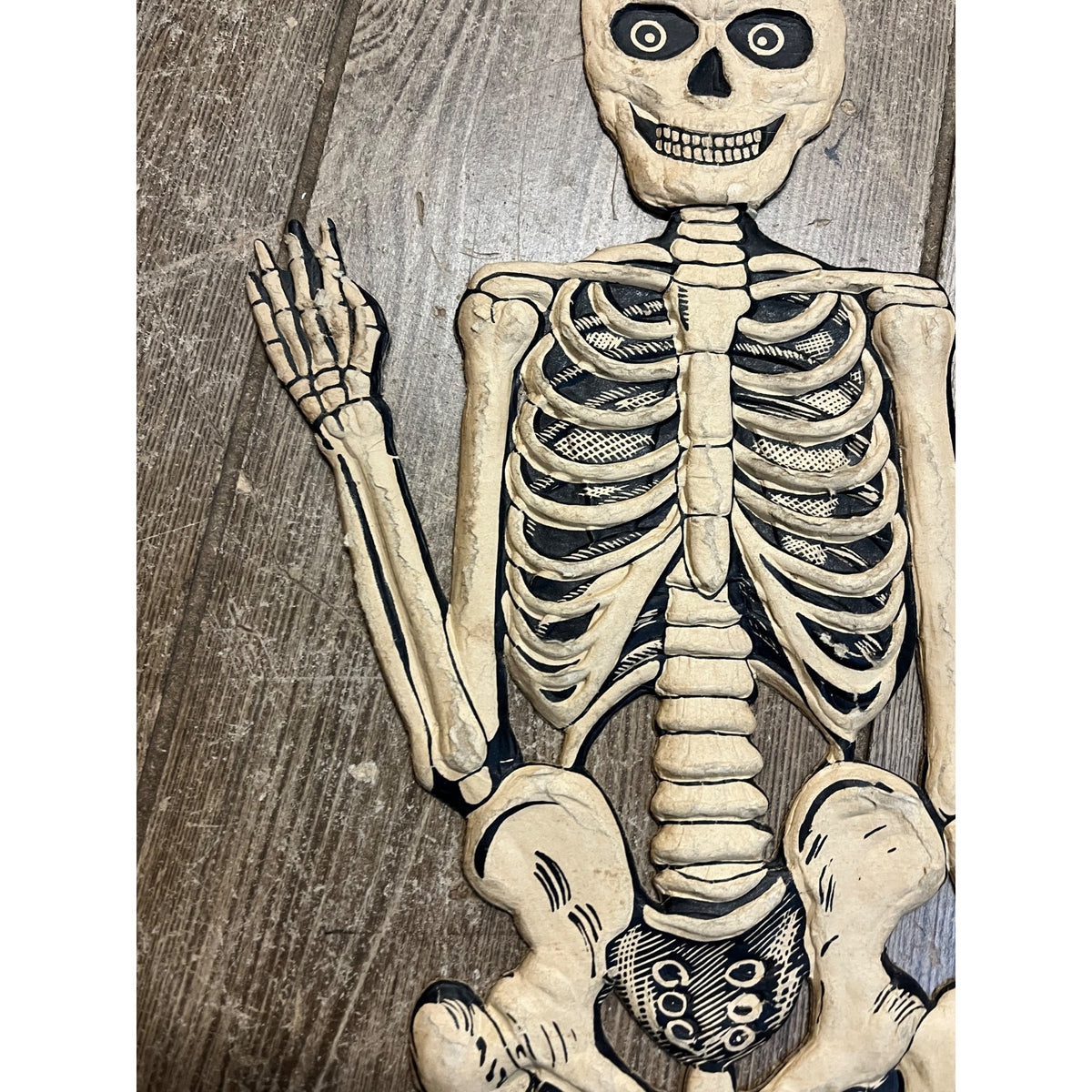 Vintage 1920s Halloween German Diecut Skeleton Waving Heavy Embossed Antique 19"