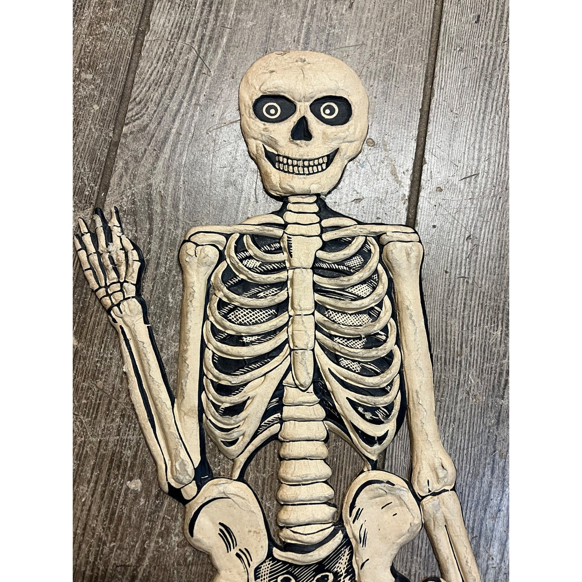 Vintage 1920s Halloween German Diecut Skeleton Waving Heavy Embossed Antique 19"