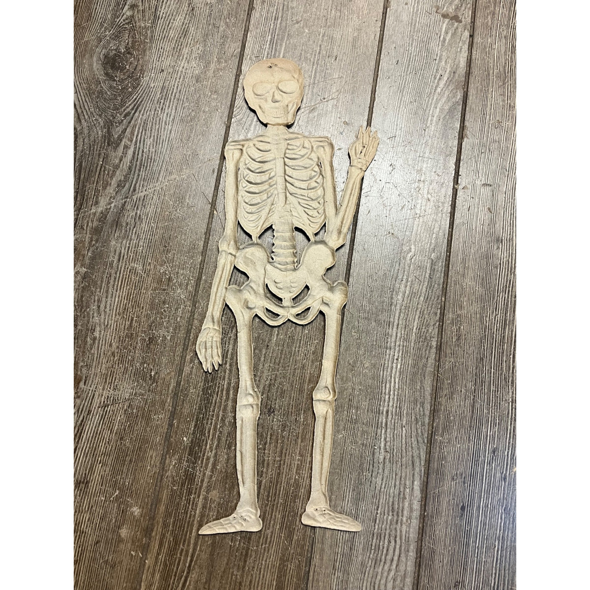 Vintage 1920s Halloween German Diecut Skeleton Waving Heavy Embossed Antique 19"