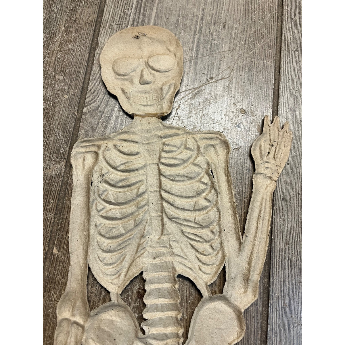 Vintage 1920s Halloween German Diecut Skeleton Waving Heavy Embossed Antique 19"