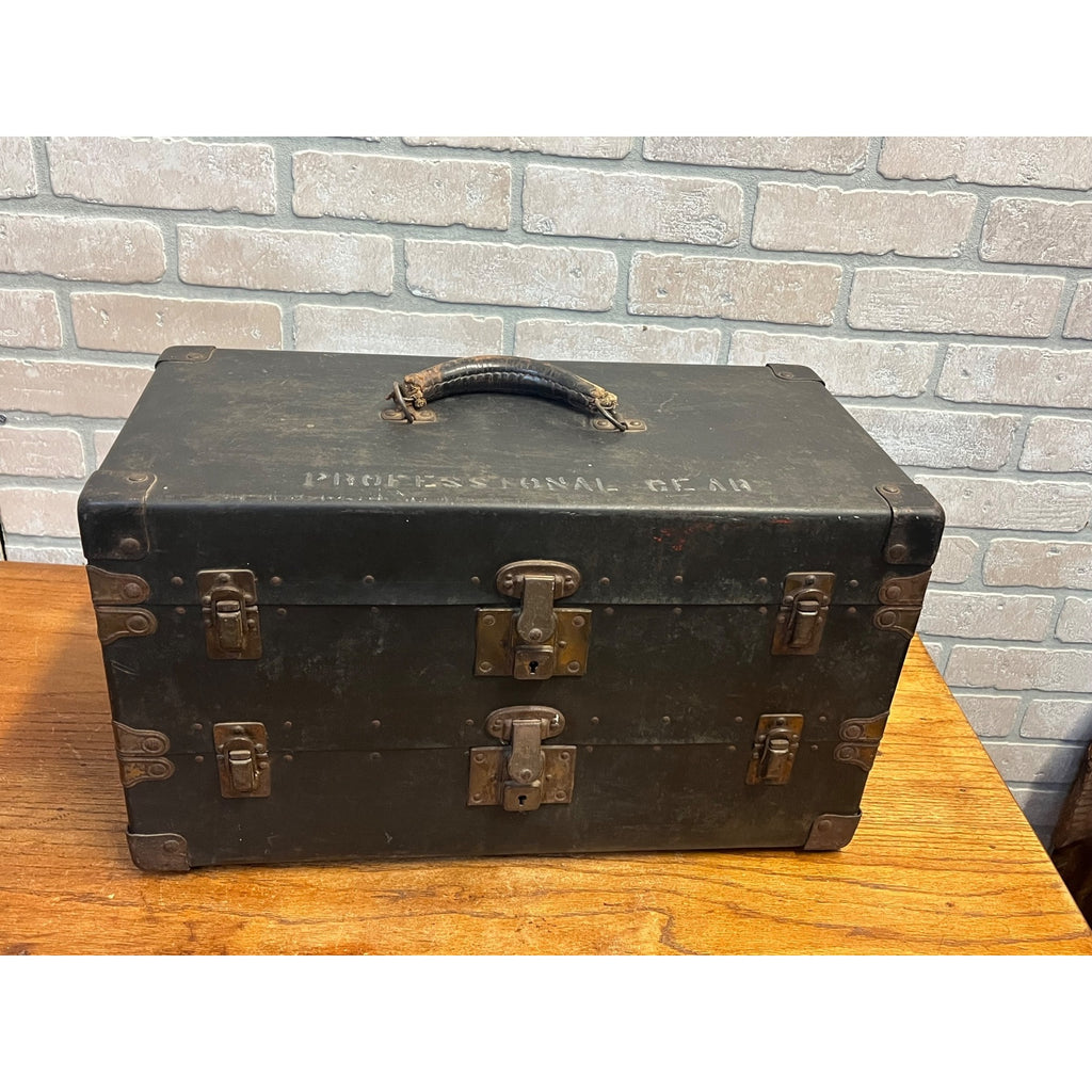 Antique 1920s Surveyor or Lineman Tool Box Chest With Brass Latches