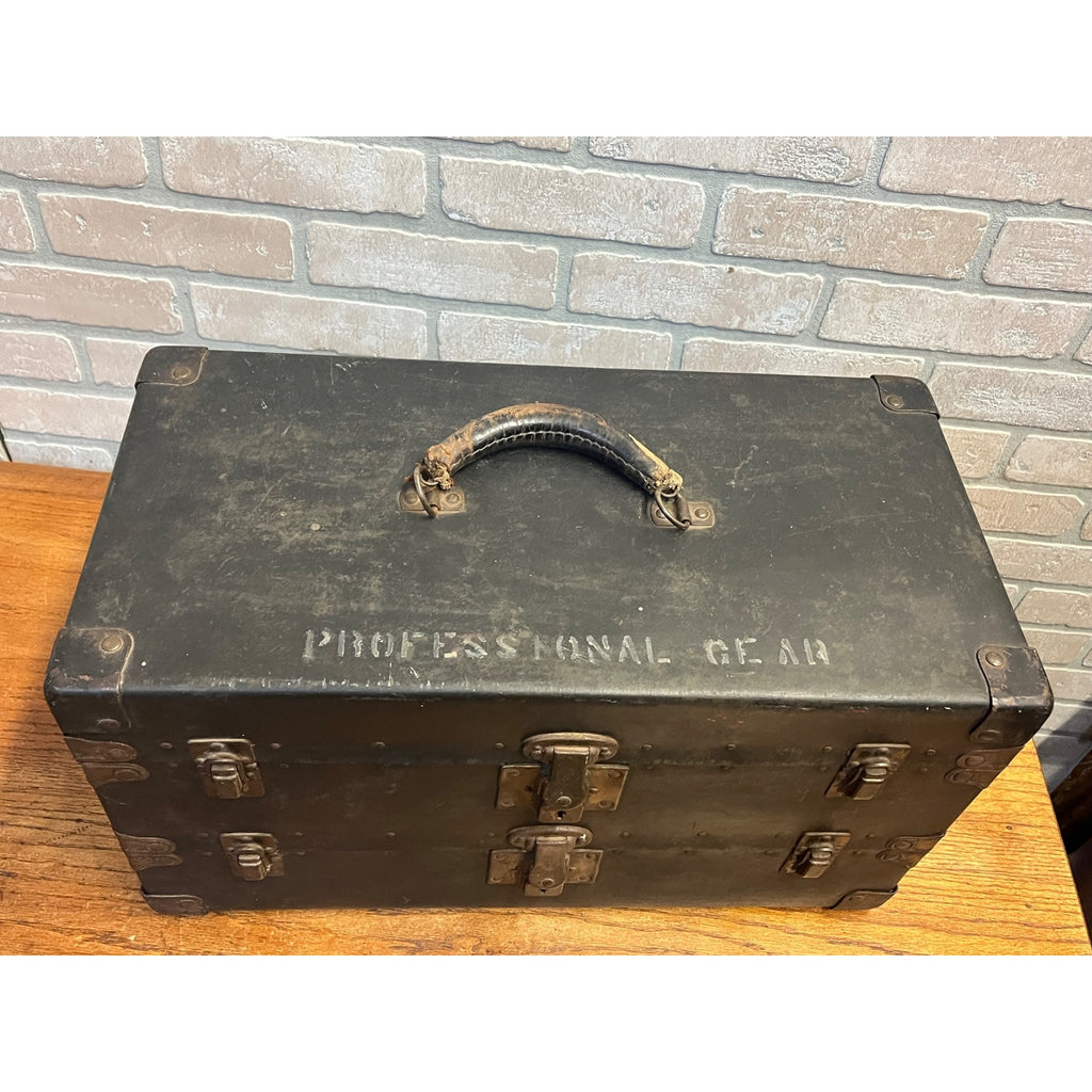 Antique 1920s Surveyor or Lineman Tool Box Chest With Brass Latches